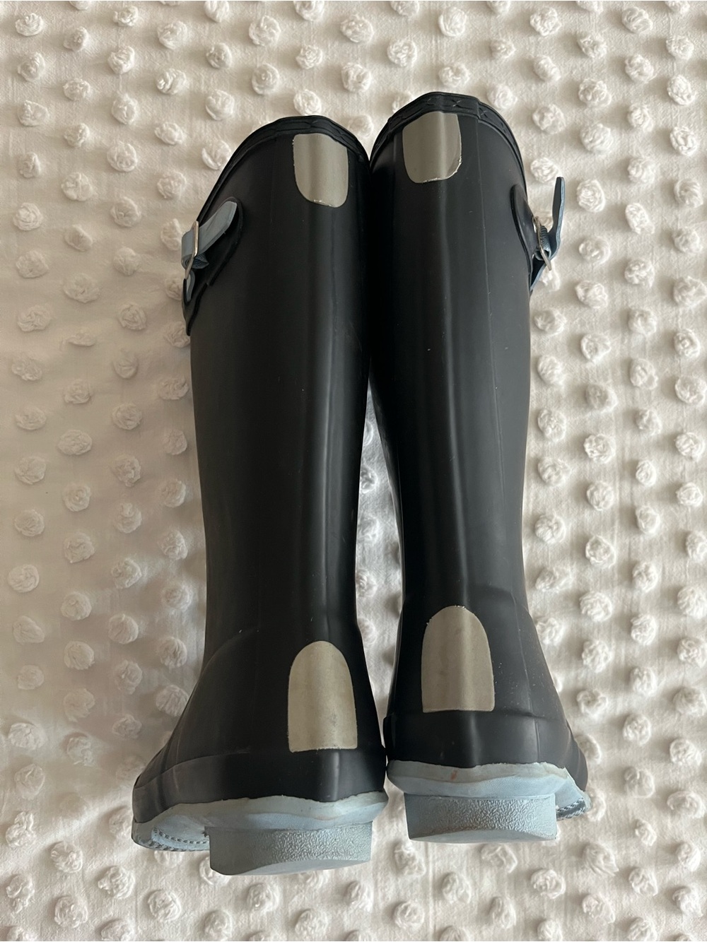 Hunter Blue Rain Boots with Light Gray Trim
